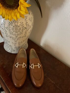 Cole Haan Tan Leather Bit Loafers with Gold Hardware